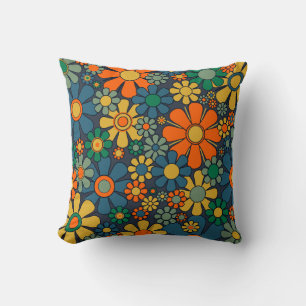 Retro Garden Groovy Floral 60s 70s Pattern Cushion