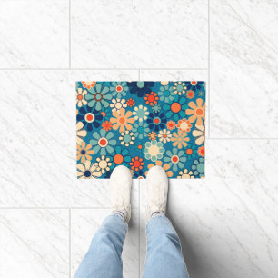 Retro Garden Groovy Floral 60s 70s Pattern Doormat