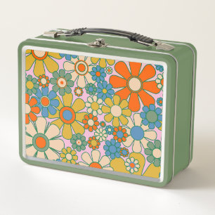 Retro Garden Groovy Floral 60s 70s Pattern Metal Lunch Box