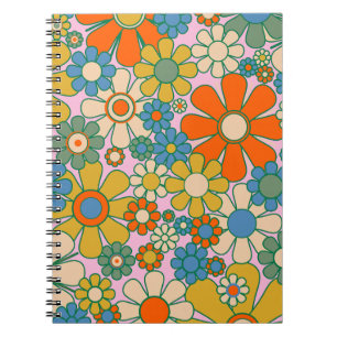 Retro Garden Groovy Floral 60s 70s Pattern Notebook