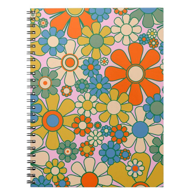 Retro Garden Groovy Floral 60s 70s Pattern Notebook (Front)