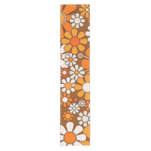 Retro Garden Groovy Floral 60s 70s Pattern Short Table Runner