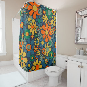 Retro Garden Groovy Floral 60s 70s Pattern Shower Curtain
