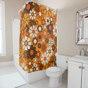 Retro Garden Groovy Floral 60s 70s Pattern Shower Curtain