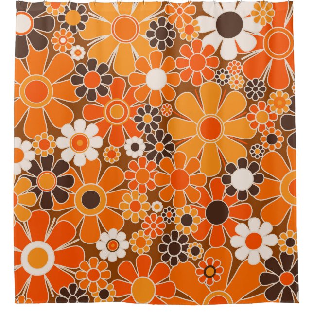 Retro Garden Groovy Floral 60s 70s Pattern Shower Curtain (Front)