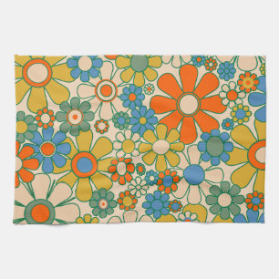 Retro Garden Groovy Floral 60s 70s Pattern Tea Towel