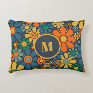 Retro Garden Groovy Flowers 60s 70s Pattern Decorative Cushion