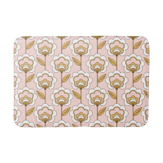 Retro Garden Pink Floral Pattern Bath Mat (Front)