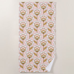 Retro Garden Pink Floral Pattern Beach Towel