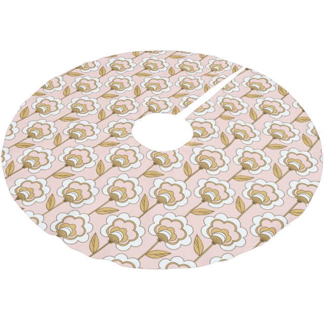 Retro Garden Pink Floral Pattern Brushed Polyester Tree Skirt (Angled)