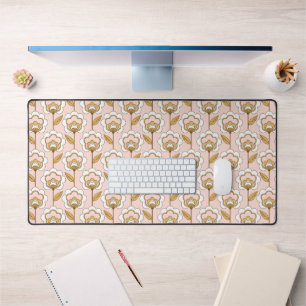 Retro Garden Pink Floral Pattern Desk Mat
