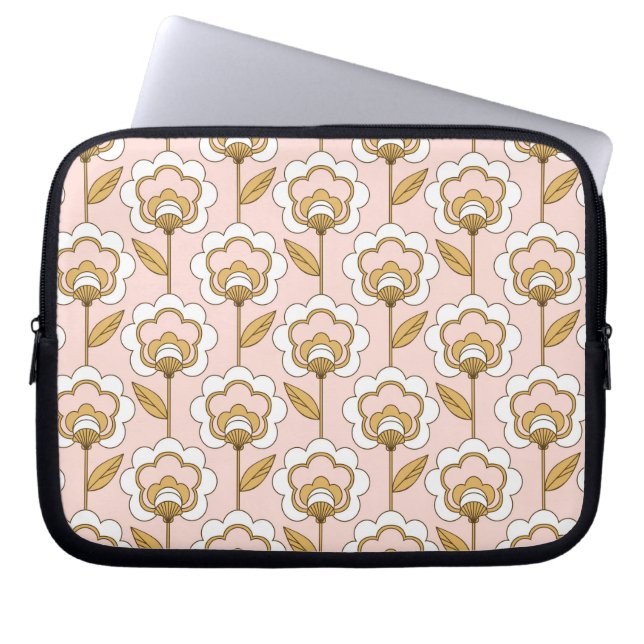 Retro Garden Pink Floral Pattern Laptop Sleeve (Front)