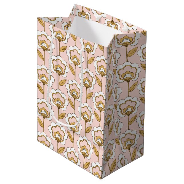 Retro Garden Pink Floral Pattern Medium Gift Bag (Front Angled)