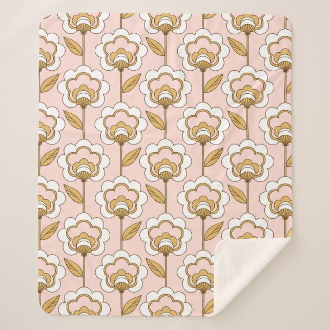 Retro Garden Pink Floral Pattern Sherpa Blanket (Front)