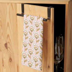 Retro Garden Pink Floral Pattern Tea Towel