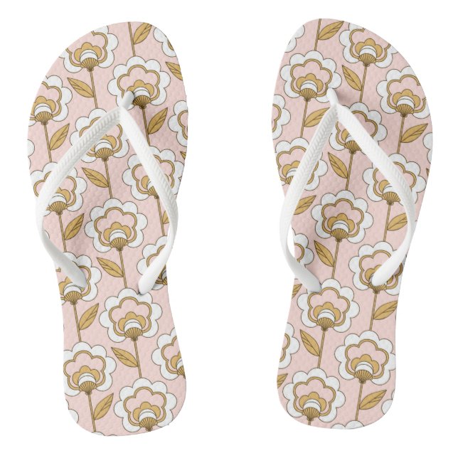 Retro Garden Pink Floral Pattern Thongs (Footbed)