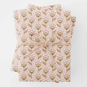 Retro Garden Pink Floral Pattern Wrapping Paper Sheet