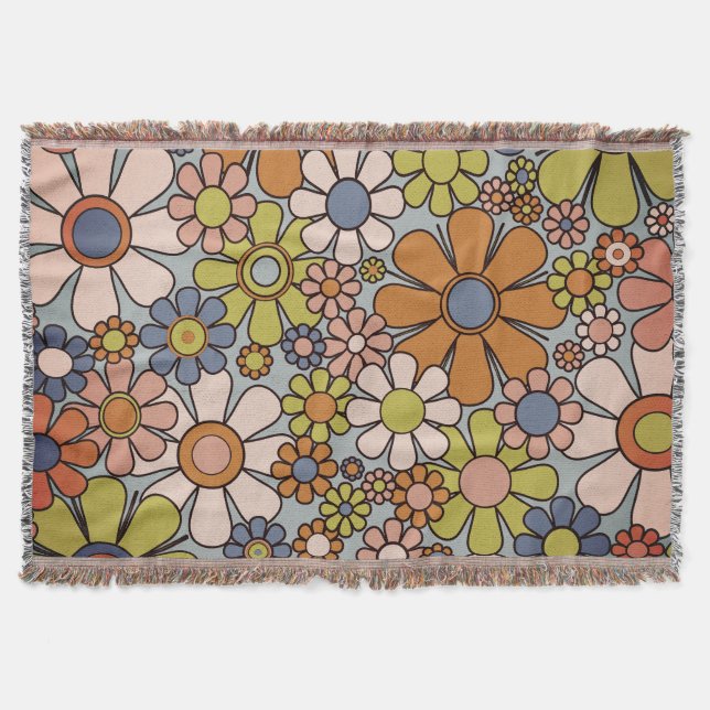 Retro Garden Vintage 60s 70s Aesthetic Flowers Throw Blanket (Front)
