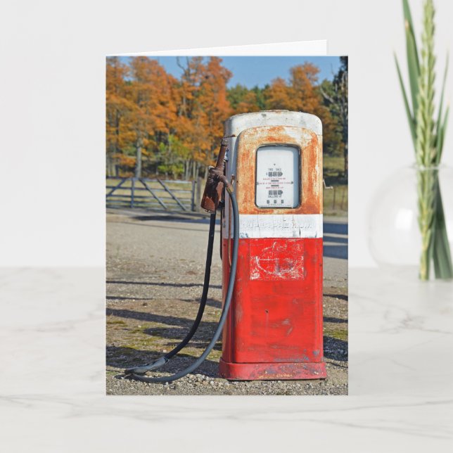 retro gasoline pump for getting older birthday card (Front)