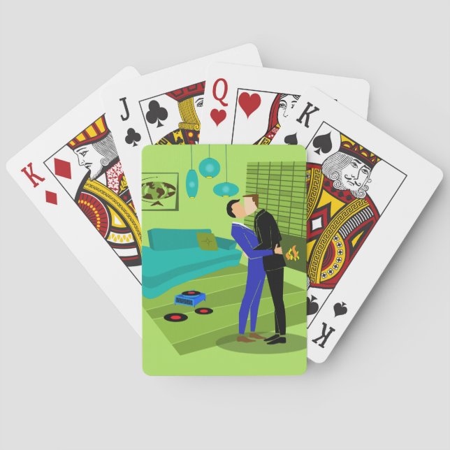 Retro Gay Couple In Love Classic Playing Cards (Back)