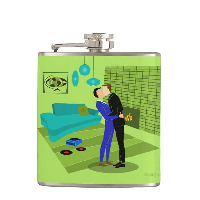 Retro Gay Couple in Love Hip Flask (Front)