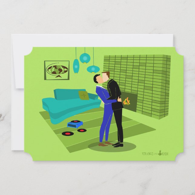 Retro Gay Couple in Love Invitation (Front)