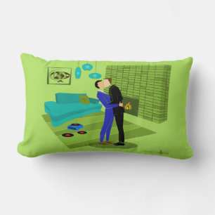 Retro Gay Couple in Love Lumbar Cushion