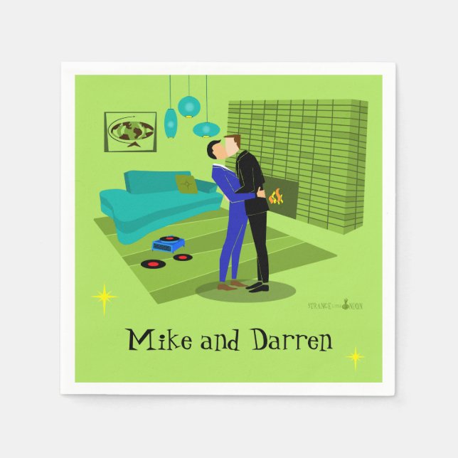 Retro Gay Couple In Love Paper Napkin (Front)