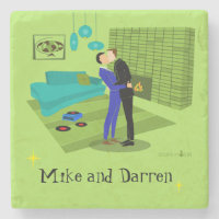 Retro Gay Couple In Love Stone Coaster