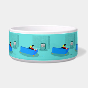Retro Gay Couple Watching TV Ceramic Pet Bowl