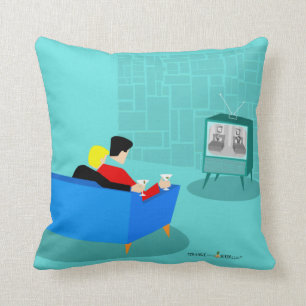 Retro Gay Couple Watching TV Throw Pillow
