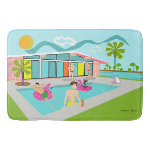 Retro Gay Pink Flamingo Pool Party Bath Mat