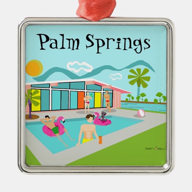  Retro Gay Pink Flamingo Pool Party Metal Ornament (Front)