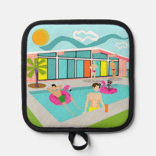 Retro Gay Pink Flamingo Pool Party Pot Holder