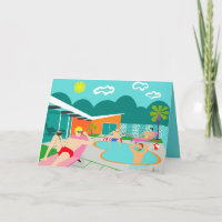 Retro Gay Pool Party Greeting Card