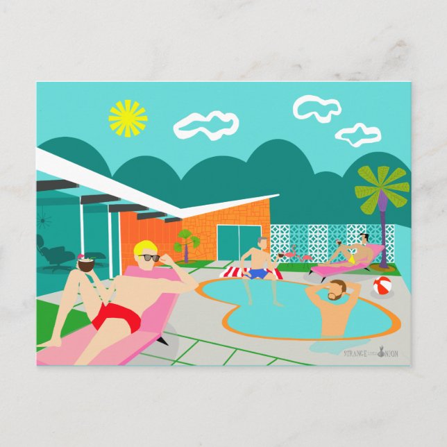 Retro Gay Pool Party Postcard (Front)