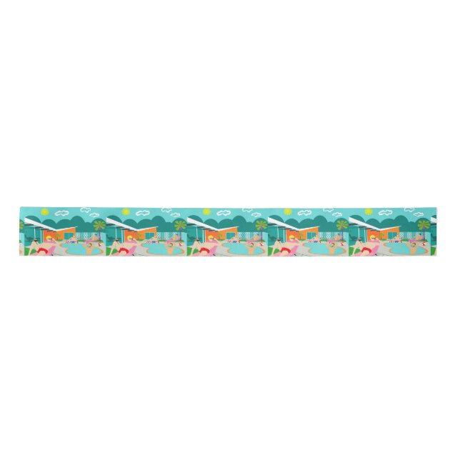 Retro Gay Pool Party Ribbon Satin Ribbon (Front)