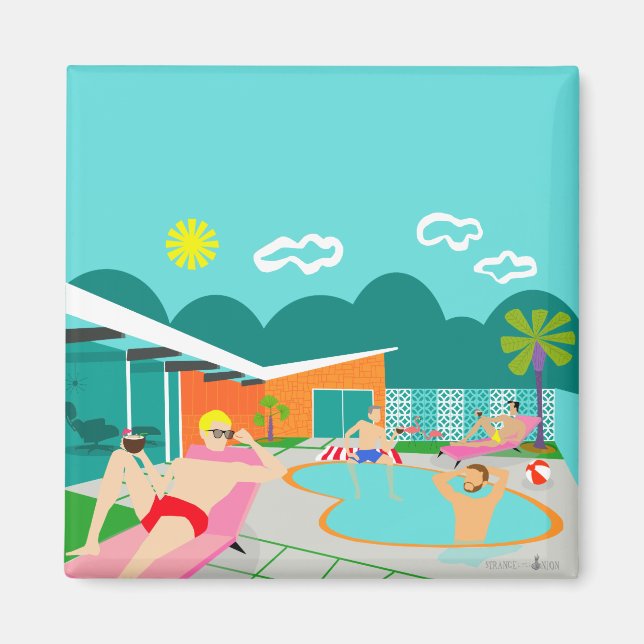 Retro Gay Pool Party Square Magnet (Front)