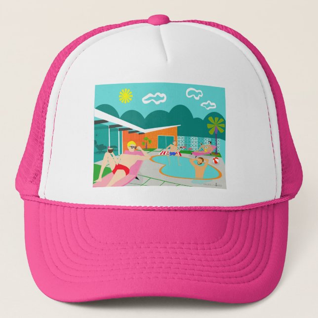 Retro Gay Pool Party Trucker Hat (Front)