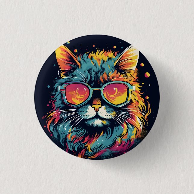 Retro Geek Chic Feline 3 Cm Round Badge (Front)