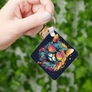 Retro Geek Chic Feline Key Ring