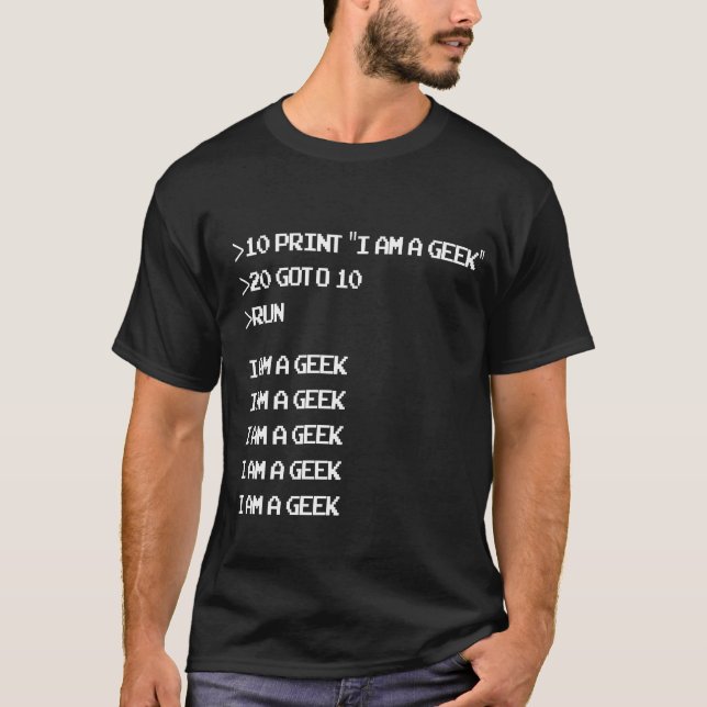 Retro Geek Computer Code T-Shirt BASIC GOTO 10 (Front)