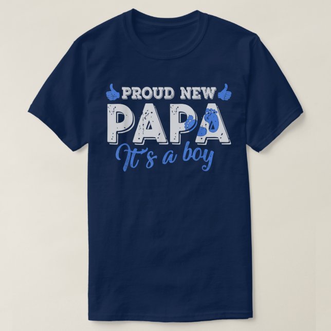 Retro Gender Reveal Proud New Papa It's A Boy  T-Shirt (Design Front)