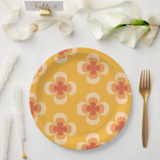 Retro Geo 70s Groovy Florals on Amber Paper Plate