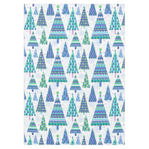 Retro Geo Scandi Christmas Trees Blue & Green Tablecloth