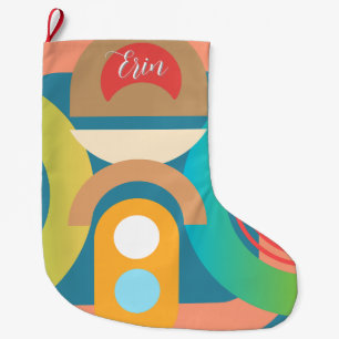 Retro Geometric Abstract Custom Name Large Christmas Stocking