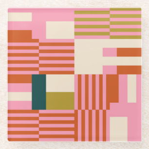 Retro Geometric Abstract Mosaic Glass Coaster
