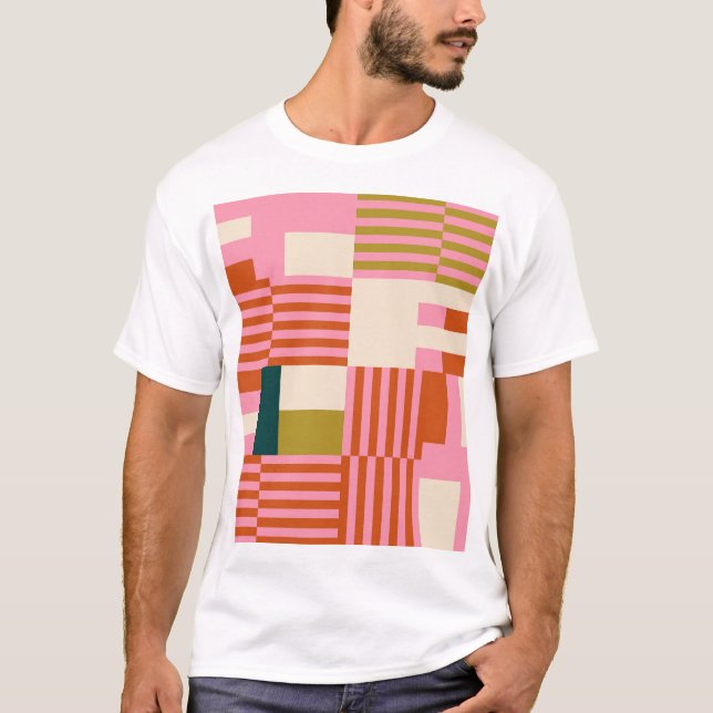 Retro Geometric Abstract Mosaic T-Shirt (Front)