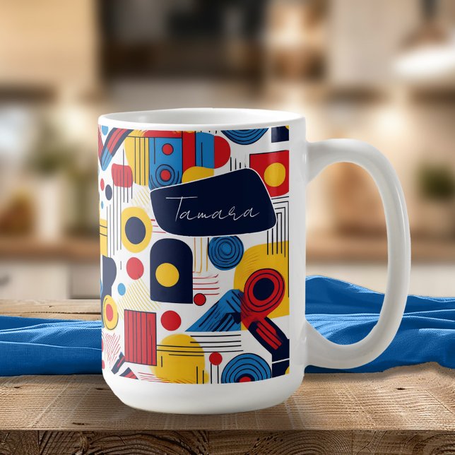 Retro Geometric Abstract Pat#10 Navy Red ID1067 Coffee Mug (Creator Uploaded)