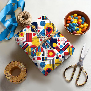 Retro Geometric Abstract Pat#10 Navy Red ID1067 Wrapping Paper